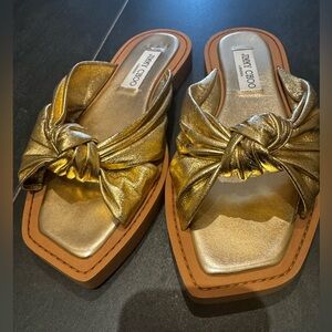 Jimmy Choo Gold Knot Slide Sandals